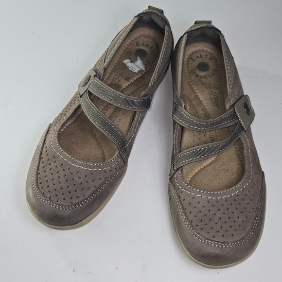 Earth Origins Shoes - Earth Origins‎ tiffany Comfort Mary Jane Flats Taupe Perforated Leather Size 9